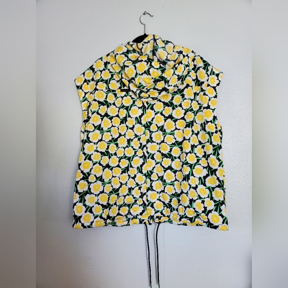 Women's Nylon Packable Yellow Poppy Short Sleeve Hooded Vest DVF - Picture 5 of 9